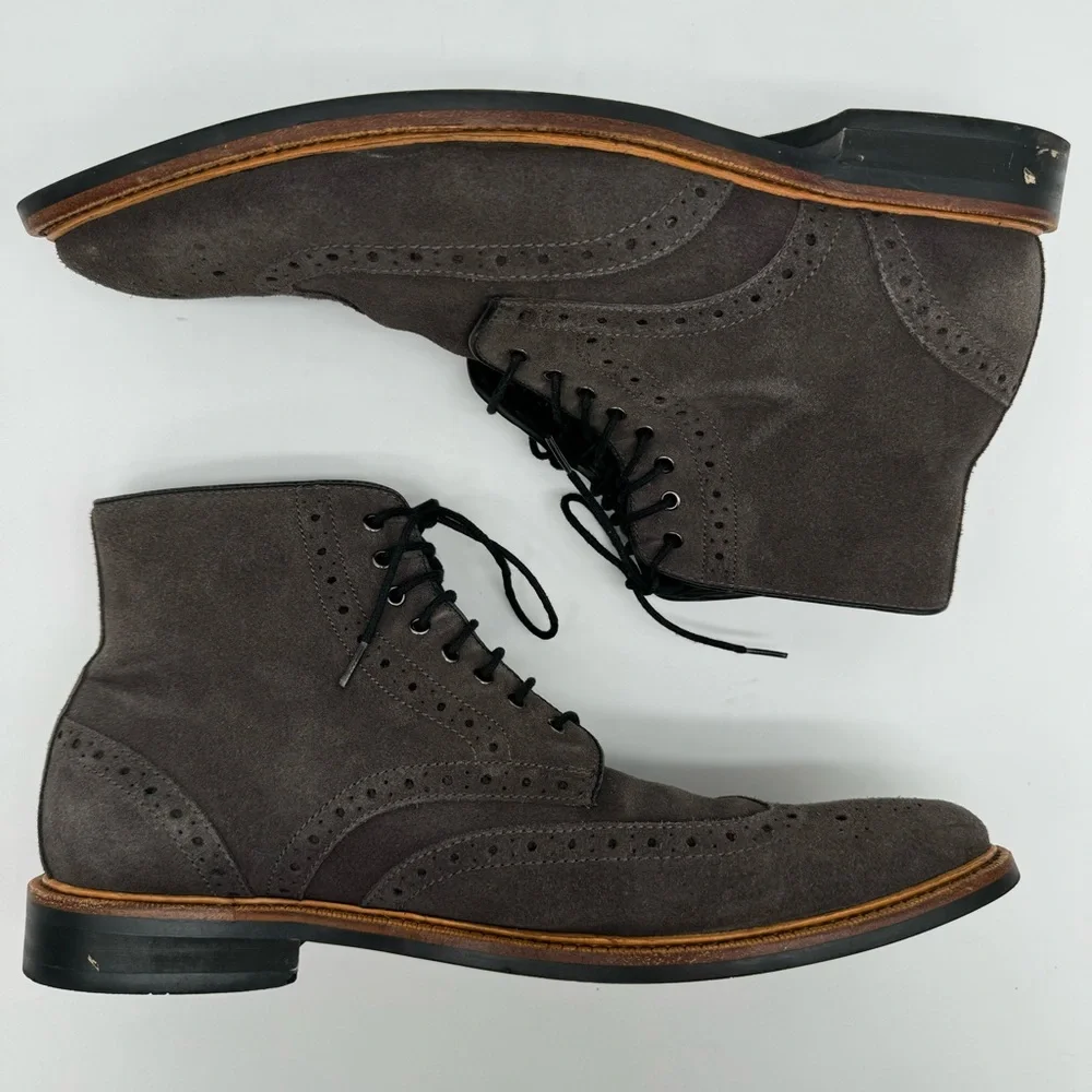 Gordon Rush Stafford Wingtip Gray Suede Leather Boots Size 9.5